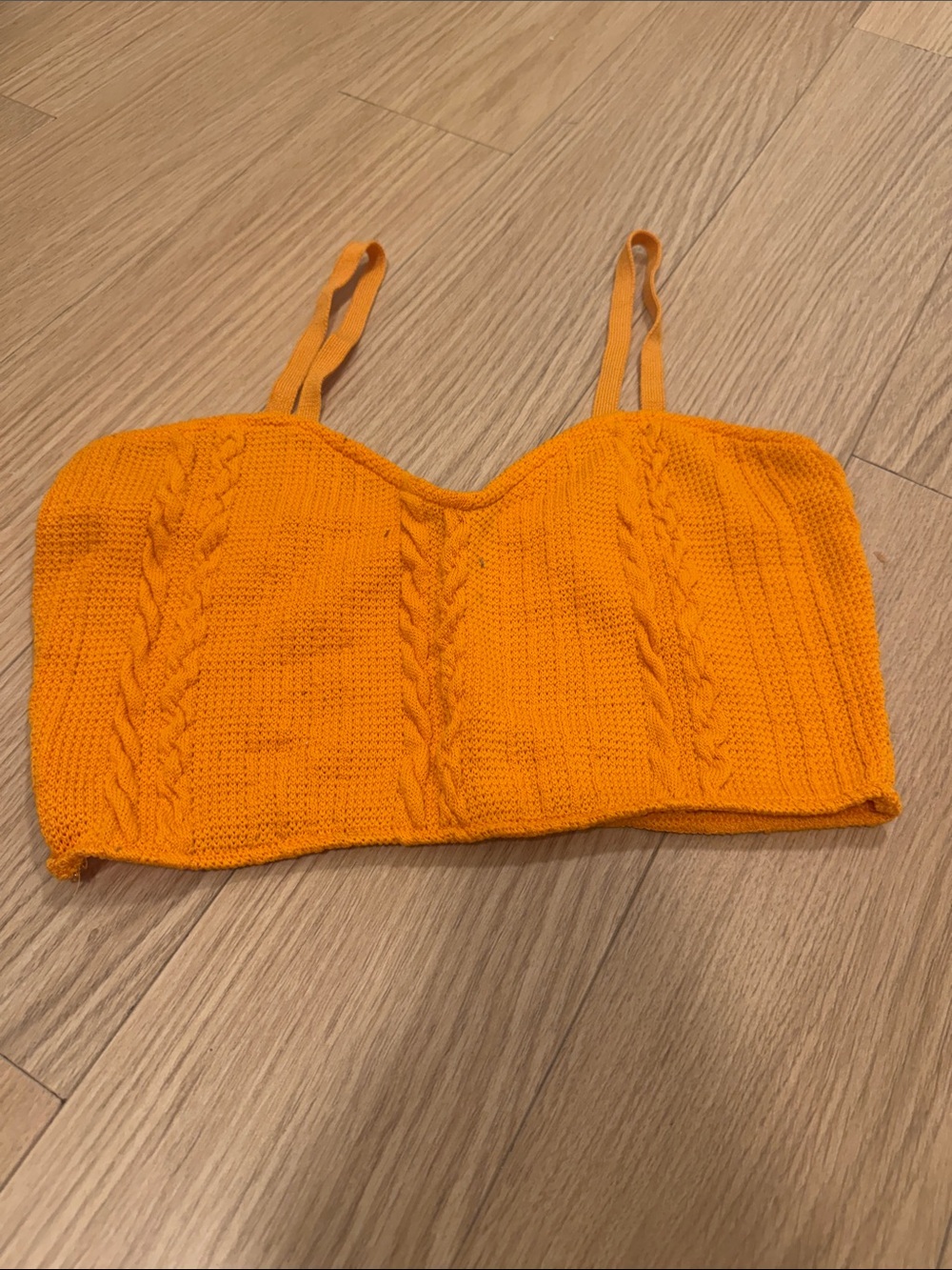 Zara Orange Knit Cable-Trim Cropped Cami